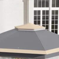 Outsunny Hexagon Pop Up Gazebo Outdoor Patio Gazebo Double Roof Instant Shelter with Netting, 3 x 4m, Khaki(m-8)