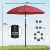 Outsunny 2 m Shanghai Garden Parasol Umbrella with 16 Fibreglass Ribs, Outdoor Parasol Sun Shade with Crank & Tilt, Wine Red(m-3)