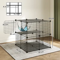 PawHut Indoor Cat Cage DIY Customizable 2-Tier Indoor Cat Enclosure with 2 Doors and Hammock 70 cm Black(m-3)