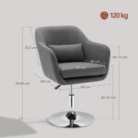 HOMCOM Swivel Linen Fabric Accent Chair for Living Room Contemporary Vanity Armchair with Adjustable Height Thick Cushion Lumbar Support Armrest for Bedroom Office Dark Grey(m-3)