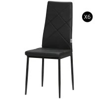 HOMCOM Set de 6 Sillas de Comedor Tapizadas de Cuero Sintético con Respaldo Alto y Patas de Acero 41x50x97 cm Negro(m-11)