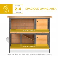 PawHut Rabbit Hutch Outdoor Guinea Pig Hutch Bunny Cage with Metal Frame, No-Leak Tray, Openable Roof, Light Yellow, 122 x 50 x 101cm(m-4)