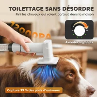 PawHut Aspirateur poil de chien et séchoir 5-en-1 kit toilettage chien professionnel 12kPa  50dB 37,6x17,5x18,5cm blanc(m-6)