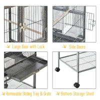 PawHut Wide Large Metal Bird Cage, Grey(m-5)