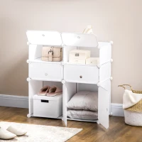 HOMCOM Schuhschrank, Regal mit Aufbewahrungsboxen, Kleiderschrank, Kunststoff, Stahl, Weiß, 75 x 37 x 73 cm(m-7)