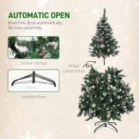 HOMCOM 5FT Artificial Christmas Tree with Pine Cones, Holiday Home Xmas Decoration Automatic Open, Green(m-7)