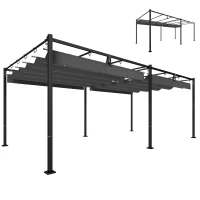 Outsunny Pérgola de Jardín 6x3 m con Techo Retráctil Protección UPF50+ Drenaje Cenador de Jardín para Patio Exterior Gris Oscuro(m-10)