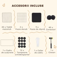 PawHut Cușcă pentru Animale Mici Modulară cu Căsuțe Ridicate pentru Porcușori de Guineea și Arici, Negru(m-5)