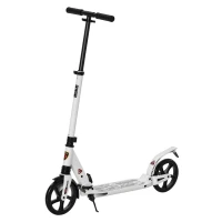 HOMCOM Folding Kick Scooter, Adjustable Ride On Scooter with 200mm Big Wheels and Double Shock Absorption, Urban Scooter for 14+ Teens Adult- White(m-10)