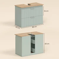 HOMCOM Unterschrank für Waschbecken, Badunterschrank mit 2 Schubladen, moderner Stil, 80 x 40 x 60 cm, grün und Holzoptik(m-3)