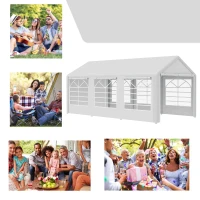 Outsunny Cort de Gradină cu Ferestre Laterale, Uși cu Balama și Copertină Anti UV, 600x300x280 cm, Alb(m-4)