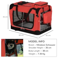 PawHut Foldable Pet Carrier for Small and Miniature Dogs, Portable Cat Carrier Soft Side Pet Travel Crate with Removable Mat, Storage Bags, Breathable Mesh Window 60 x 42 x 42cm - Red(m-3)