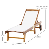 Outsunny Sonnenliege Relaxliege Gartenliege Gartenmöbel verstellbar Akazienholz Textil Natur+Weiß 198 x 55 x 30-88,5 cm(m-3)