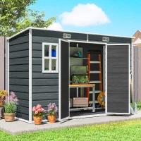 Outsunny Abri de jardin en plastique 10 x 4 pieds, avec plancher, effet bois gris(m-10)