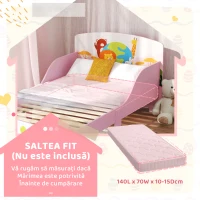 AIYAPLAY Pat pentru copii de la 3+ ani din lemn, cu margini ridicate și balustrade de siguranță, 143x77x60 cm, roz(m-7)