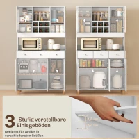 HOMCOM 180 cm Küchenschrank, 2 Glastüren, 3 Schubladen, 4 verstellbare Regale, Esszimmerschrank, Spanplatte, Weiß(m-5)