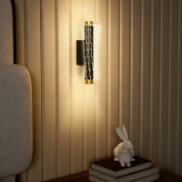 HOMCOM Wandleuchte Innen Wandlampe mit LED Lichte, Gitterdesign, Dimmbar Nachttischlampe Metall, Schwarz(m-2)