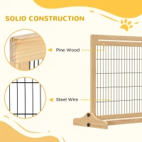 PawHut Freestanding Dog Gate, Foldable Pet Fence, Indoor Wood Barrier, Stair Gate with Support Feet, for Doorway, Hallway, Small and Medium Dogs, 69H x 104-183 cm, Natural Wood Effect(m-6)
