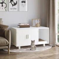 PawHut Maison de toilette pour chat, meuble 2 portes, compartiment griffoir, table d'appoint, 50,5H x 91L x 52l cm, MDF, blanc(m-10)