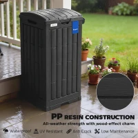 Outsunny 110 L Outdoor Bin with Dual Lid, Waterproof Plastic Trash Bin with Ashtray and Drip Tray, Garden Waste Trash Bin, Black(m-8)