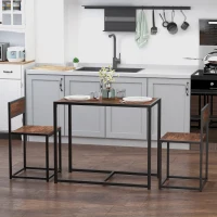 HOMCOM 3 Piece Dining Table Set, Industrial Kitchen Table and 2 Chairs, Steel Frame(m-2)