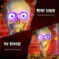 Outsunny Skelett-Figur, Halloween-Dekoration, bewegliche Arme und Beine, Geräusch-Aktivierung, leuchtende Augen, Batteriebetrieb, 152 cm, Metall, Kunststoff, Gelb(m-5)