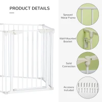 PawHut Pet Safety Gate 5-Panel Playpen Fireplace Christmas Tree Metal Fence Stair Barrier Room Divider with Walk Through(m-7)