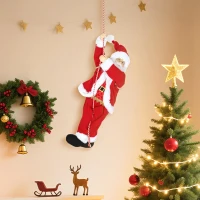 HOMCOM Weihnachtsmann 60 cm Singend und Kletternd Weihnachtsmann mit Geschenk Seil Soundfunktion Indoor, Rot(m-7)