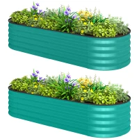 Outsunny Set of Two 150 x 60cm Steel Planters - Green(m-11)