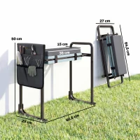 Outsunny Taburete de Jardín Plegable con Almohadilla de Espuma EVA Asiento de Jardín con Bolsa para Herramientas Gris Oscuro(m-3)