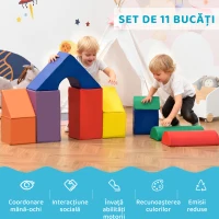 HOMCOM Set de Construcții Moi pentru Copii de la 1-3 Ani cu 11 Forme, din PU și EPE, Culori Variate(m-4)