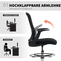 HOMCOM Bürostuhl Höhenverstellbar Schreibtischstuhl mit verstellbarer Fußring, Lendenwirbelstütze, 62 x 59 x 119 cm, Schwarz(m-4)
