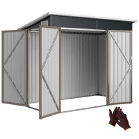 Outsunny 7.5 x 4.3ft Metal Garden Storage Shed, Waterproof Outdoor Shed with Triple Lockable Door, Gloves, Vents, Light Grey(m-10)
