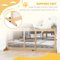 PawHut Freestanding Dog Gate, Foldable Pet Fence, Indoor Wood Barrier, Stair Gate with Support Feet, for Doorway, Hallway, Small and Medium Dogs, 69H x 104-183 cm, Natural Wood Effect(m-5)
