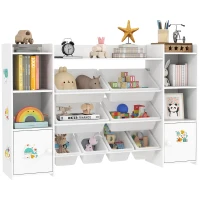 AIYAPLAY Kids Toy Organizers and Storage with 8 Removable Storage Bins and Bookshelf, White(m-10)