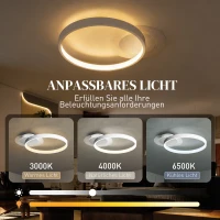 HOMCOM Deckenlampe, Deckenleuchte mit Zwei-Ring-Design, Rund 50 x 40 x 7,4 cm, Weiß(m-4)