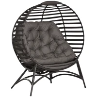 Outsunny Egg Chair with Soft Cushion, Steel Frame and Side Pocket, Garden Patio Basket Chair for Indoor, Outdoor, Brown(m-20)