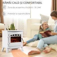Homcom Soba Electrica de Sol cu Efect Flama Reglabila 1800W, Alb, 51x31x56cm(m-4)