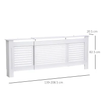 HOMCOM MDF Extendable Radiator Cover Cabinet - Shelving for Home Office, Slatted Design, White, Dimensions 139-208.5L x 20.5W x 82.5H cm(m-3)
