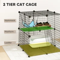 PawHut Indoor Cat Cage DIY Customizable 2-Tier Indoor Cat Enclosure with 2 Doors and Hammock 70 cm Black(m-5)