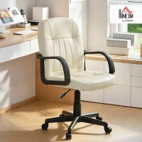 HOMCOM Executive Office Chair for Home, Mid Back PU Leather Computer Desk Chair for Adults with Arm, Wheels, Cream(m-10)
