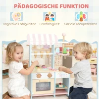 AIYAPLAY Eiswagen für Kinder Eisdiele Kinder 17 Stück Eis Kinderküche mit 17 Zubehörteile, Ofen, MDF, Hellblau(m-6)