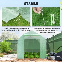 Outsunny Serra a Tunnel Anti-UV con 6 Finestre a Rete e Ingresso Arrotolabile, in Metallo e PE, 4x2x2 m, Verde(m-5)