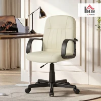 HOMCOM Executive Office Chair for Home, Mid Back PU Leather Computer Desk Chair for Adults with Arm, Wheels, Cream(m-2)