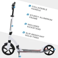 HOMCOM Foldable Kick Scooter with Double Shock Absorption and Big Wheels, Height Adjustable Aluminium Frame Big Wheel Scooter for 14+ Teens Adult - White(m-8)