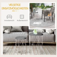 Outsunny 2er-Set Beistelltisch Stapelbar Gartentisch in Marmor Optik Balkontisch aus Metall, runder Kaffeetisch 50kg belastbar, Ø38x52,5 cm Sofatisch für Outdoor Indoor Balkon Rose+Gold+Grau(m-5)