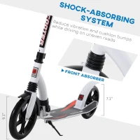 HOMCOM Foldable Kick Scooter with Double Shock Absorption and Big Wheels, Height Adjustable Aluminium Frame Big Wheel Scooter for 14+ Teens Adult - White(m-7)