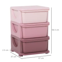 HOMCOM Kids Storage Units with 3 Drawers 3 Tier Chest Vertical Dresser Tower Toy Organizer for Nursery Playroom Kindergarten Pink(m-3)