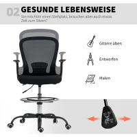 HOMCOM Bürostuhl Höhenverstellbar Schreibtischstuhl mit verstellbarer Fußring, Lendenwirbelstütze, 62 x 59 x 119 cm, Schwarz(m-5)