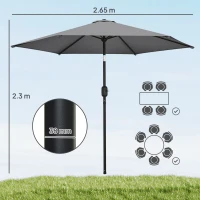 Outsunny 2.6 m Garden Parasol Umbrella with Aluminium Pole, Outdoor Patio Umbrella with Tilt and Crank, Vent, Grey(m-3)